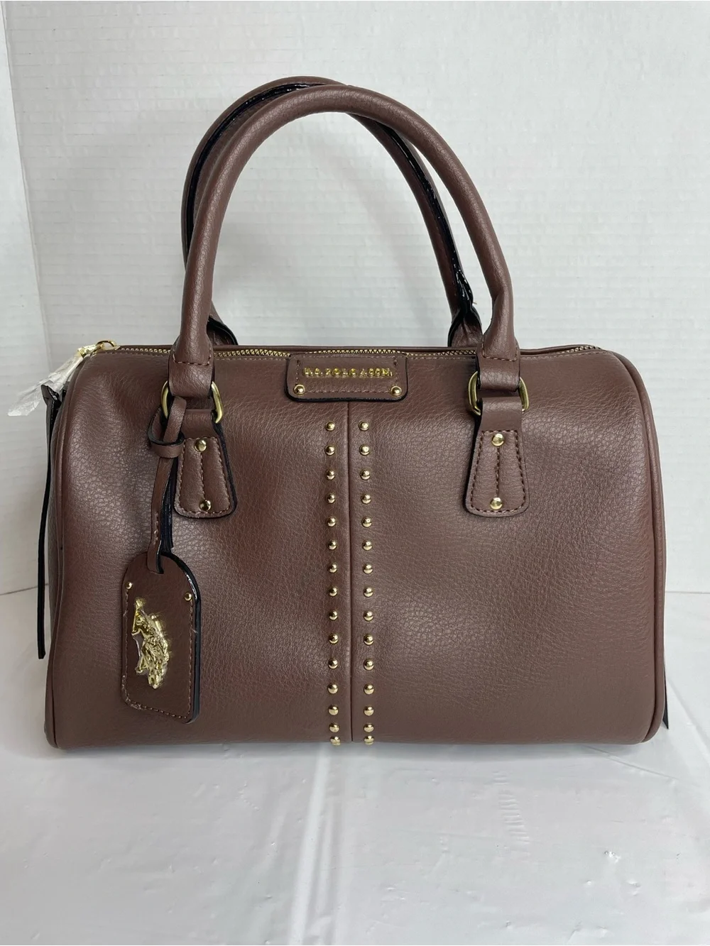 U.S. Polo Assn. Brown Satchel with Gold Studs